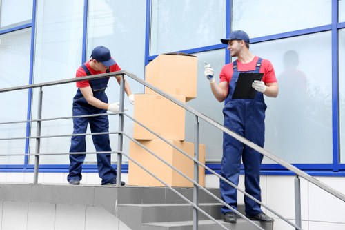 House movers working in a Highbury residential street