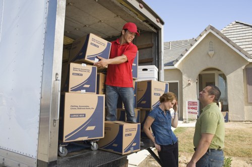 Packed boxes and furniture prepared for a home move