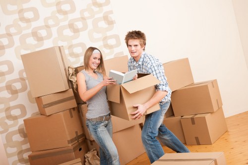 Highbury commercial relocation planning with boxes, desks, and equipment